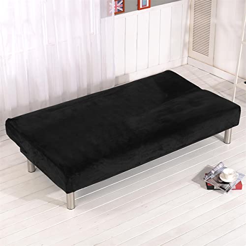 Thick Plush Futon Cover Stretch Armless Sofa Bed Slipcover Soft Couch Sofa Cover Futon Slipcover (Black) DOLZO