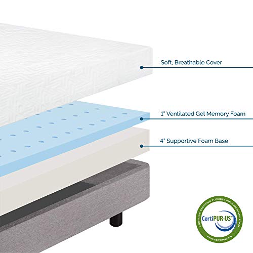 LUCID 5 Inch Gel Memory Foam Dual-Layered-CertiPUR-US Certified-Firm Feel Mattress, Twin, White