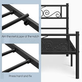 Yaheetech Twin Bed Frames Metal Platform Bed with Headboard and Footboard No Box Spring Needed Easy Assembly,Under-Bed Space: 12.6''/Black/Twin Bed Yaheetech