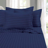 Elegant Comfort Best, Softest, Coziest 6-Piece Sheet Sets! - 1500 Premier Hotel Quality Luxurious Wrinkle Resistant 6-Piece Damask Stripe Bed Sheet Set, Queen Navy Blue Elegant Comfort