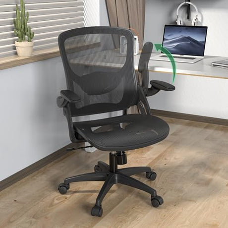 KIZECK Ergonomic Comfy Mesh Home Office Computer Desk Chair with Height Adjustable Lumbar Support with Flip up Arms for Adult KIZECK