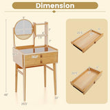 GOFLAME Bamboo Vanity Table with Adjustable Mirror, Small Makeup Vanity with Storage Drawers, Hutch Shelves, Glass Top, Rustic Compact Dressing Table for Bedroom, Small Spaces, Natural GOFLAME
