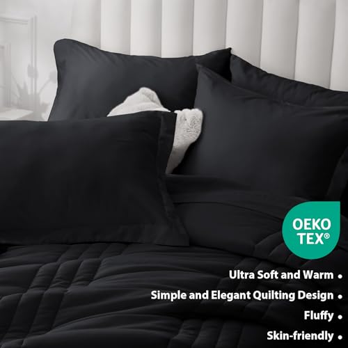 Velorose Queen Comforter Set Black - Bed in a Bag Queen Size 7 Pieces, Soft Bedding Set for All Seasons, Premium Queen Comforter Set with Comforter, Sheets, Pillowcases & Shams Velorose