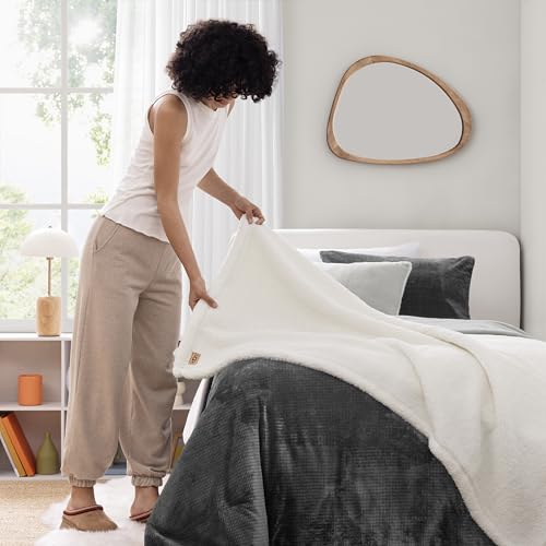 UGG Remina Twin Comforter Set 4 Piece Bed in a Bag with Throw Blanket, Decorative Pillow, Sham, and Reversible Comforter Hypoallergenic Washable College Dorm Bedding, Twin XL, Charcoal Grey UGG
