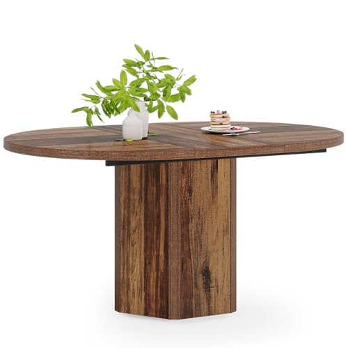 Tribesigns 55.12 Inches Oval Dining Table for 4-6 People, Wood Kitchen Table, Rustic Dinner Room Table, Home Furniture Kitchen Table for Kitchen, Home Dining Room, Living Room, Wooden Base, Brown Tribesigns