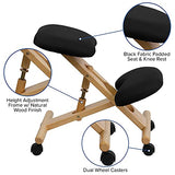 Flash Furniture Posey Mobile Wooden Kneeling Office Chair for Improved Posture, Height-Adjustable Ergonomic Office Kneeling Chair, Natural/Black Flash Furniture
