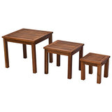 Outsunny 3 Piece Outdoor Side Nesting Table Patio Set with Acacia Wood Build & Multi-Functional Design Outsunny