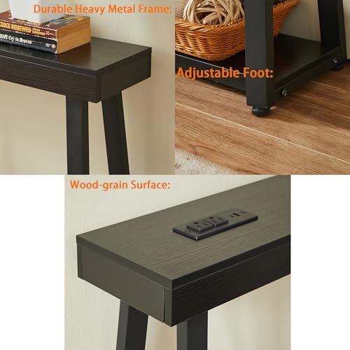 BOYUANH Narrow Small Entryway Console Table with Charging Station, Outlets&Ports, 36 Inch Thin High Tall Sofa Table for Entry Hallway, Living Room, Foyer, Behind Couch, Thick Metal Frame, Black BOYUANH
