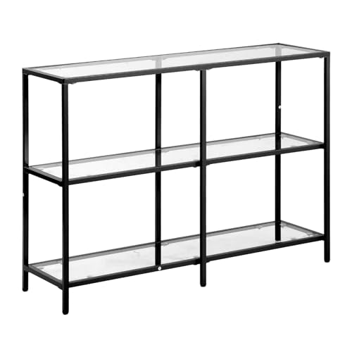 VEVOR 3-Tier Glass Console Table, Modern Rectangle Sofa Side Table with Tempered Glass Top and Iron Legs, Golden Consloe Desk with Anti-Tip Device for Living Room, Hallway, Entryway, Foyer, Black VEVOR