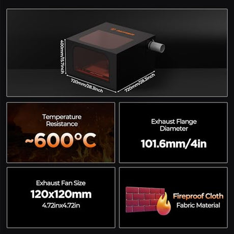 ACMER R20 Laser Engraver Enclosure, Fire-Resistant Protective Cover for Laser Engraving Machines up to 700×700×400 mm, Smoke Ventilation, Noise Reduction, Viewing Window ACMER