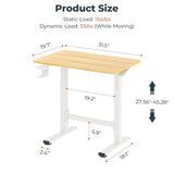 FitStand Pneumatic Standing Desk, 31.5" x 19.7" One-Piece Adjustable Height Home Office Desk, Rolling Computer Workstation with Hooks & Cup Holder,2 Rear-Mounted Hidden Casters, Maple FitStand