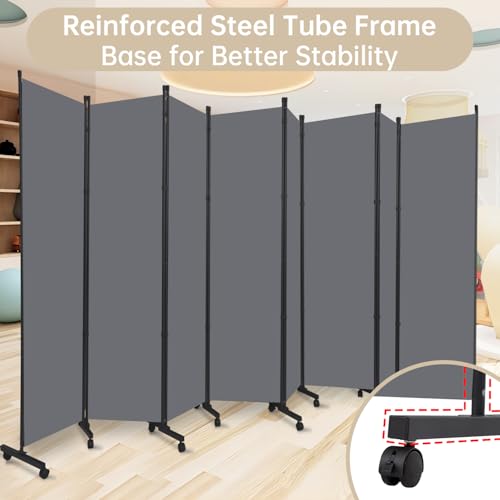 Room Divider 8 Panel Room Dividers/Wheels, Fabric Room Divider Panel for Office Room Partitions and Dividers, Portable Partition Wall Divider for Room Separation, Freestanding Privacy Screen Indoor HOMSCREENER