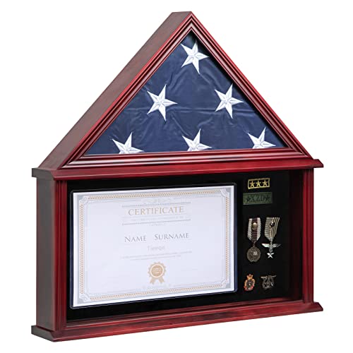 Tieeqe Large Military Shadow Box Solid Wood Burial Flag Display Case for American Veteran Flag Display Fit a Folded 5'x9.5' Flag Military Flag Tieeqe