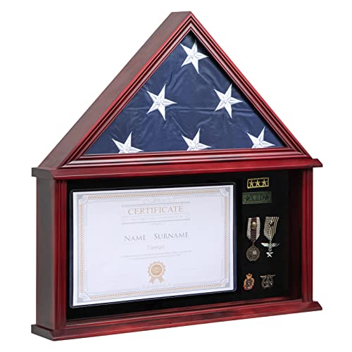 Tieeqe Large Military Shadow Box Solid Wood Burial Flag Display Case for American Veteran Flag Display Fit a Folded 5'x9.5' Flag Military Flag - WoodArtSupply