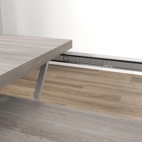 HOMCOM 47"-63" Expandable Dining Table for 4-6 People, Farmhouse Dinner Table with Heavy Duty Metal Trestle Base, Rectangle Kitchen Desk, Distressed Gray HOMCOM