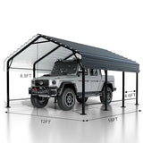 JY QAQA 12 x 15 FT Metal Carport Kits with Galvanized Steel Roof, Heavy Duty Metal Carport Canopy, Outdoor Car Tent Garage Shelter for Car, SUV, Truck and Boats JY QAQA PET