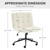 Furnimart Swivel Criss Cross Legged Chair with Wheels for Home Office, Wide Armless Desk Chair Height Adjustable Comfy Seat for Desk,Vanity, Bedroom, Faux Fur White Furnimart