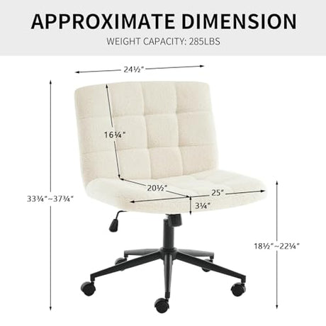 Furnimart Swivel Criss Cross Legged Chair with Wheels for Home Office, Wide Armless Desk Chair Height Adjustable Comfy Seat for Desk,Vanity, Bedroom, Faux Fur White Furnimart