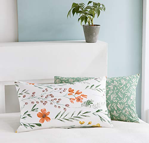SLEEPBELLA Duvet Cover Set 600 Thread Count Cotton Bedding Set (Full, White&Green Floral) SLEEPBELLA