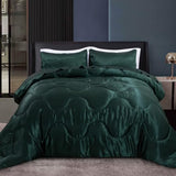 A Nice Night Satin Silky Soft Quilt Sexy Luxury Super Soft Microfiber Bedding Comforter Set Full/Queen, Light Weighted (Blackish Green, Queen) A Nice Night