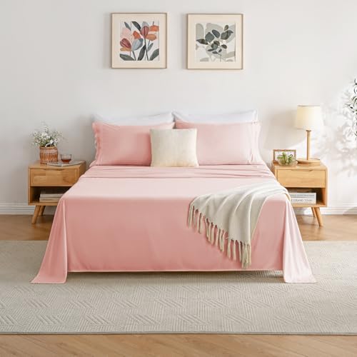 Twin XL Sheet Sets Pink Cooling Single Hypoallergenic Bed Sheets Microfiber Dorm Bedding Wrinkle Free Extra Deep Pocket Sheets & Pillowcases Soft Elegant Comfort Oeko-Tex Summer Bedsheets Yibeizi