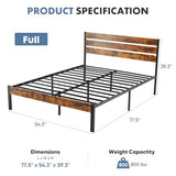 OLIXIS Full Size Bed Frame with Headboard, 800LBS Mattress Foundation with All Sturdy Metal Support, Under Bed Storage, No Box Spring Needed, Easy Assembly, Rust Brown OLIXIS