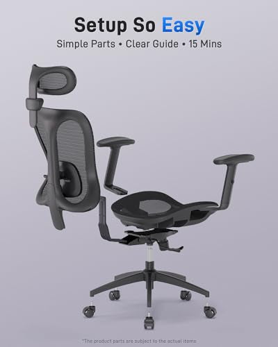 amseatec Ergonomic Office Desk Chair, Comfortable Computer Gaming Chair, Breathable Mesh Back & Seat, Adjustable Armrest & Headrest, Lumbar Support, Butterfly Design for Home Office (Black) amseatec