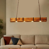 Rustic Wood 4-Lights Farmhouse Chandelier， Retro Hanging Pendant Lamp，Wood Beam Linear Hanging Light Vintage Ceiling Light Fixture for Dining Table, Kitchen Island, Bar JUOPTGJ