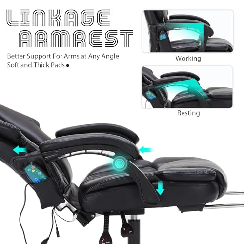 Massage Office Chair with Foot Rest 6 Points Vibration and Heat Home Office Desk Chairs for Heavy People 400lbs Reclining Managerial Chairs Ergonomic Executive Chair (Black) HESL