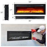 50 in Electric Fireplace Inserts - 1500/750W Ultra Narrow Frame Wall Mounted Fireplaces with 3 Heating Modes - 12 Flame Colors, Remote Control/Timer, Touch Screen, Low Noise EliteEdge