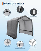 7X12 FT Heavy-Duty Portable Outdoor Storage Shed with Roll-Up Zipper Door & Vent, 240g Waterproof Carport Storage Shelter, UV-Resistant Canopy for Motorcycle, Firewood, Tools -Gray ﻿ ActiveTrail