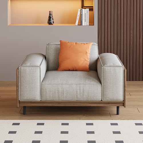 NessCarsti 40.94" Mid-Century Modern 1-Seater Fabric Sofa Couch, Solid Wood Frame Futon-Style Furniture, High-Density Rebound Foam Seat, Compact Living Room, Apartment, Office, Grey NessCarsti