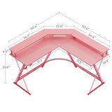 SEVEN WARRIOR Gaming Desk 50.4” with LED Light & Power Outlets, L-Shaped Gaming Desk Carbon Fiber Surface with Monitor Stand, Ergonomic Gamer Table with Headphone Hook, Pink SEVEN WARRIOR