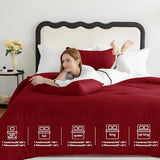 CozyLux King Size Comforter Set Dark Red, 3 Pieces Solid Breathable Quilted Style Bedding Sets, Luxury Fluffy Soft Bed Set with Down Alternative Comforter for All Season (1 Comforter & 2 Pillowcases)