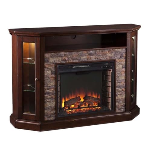 Southern Enterprises Rollins Convertible Corner Infrared Electric Media Fireplace 52" Wide, Espresso Finish and Faux Stone SEI Furniture