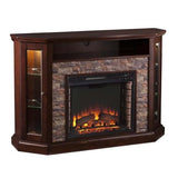 Southern Enterprises Rollins Convertible Corner Infrared Electric Media Fireplace 52" Wide, Espresso Finish and Faux Stone SEI Furniture