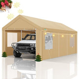 COBIZI Carport Canopy 12x20 Heavy Duty Portable Garage with Removable Sidewalls & Doors, Car Port Canopy Tent with Built-in Sandbags & All-Season Tarp for Car Boat Truck, Khaki COBIZI