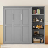 Merax Queen Size Murphy Bed, Wood Queen Wall Bed Frame with Shelves, for Home, Office or Small Room, Gray Merax