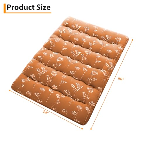 STMHOM Thick Japanese Floor Mattress for Guest & Camping, Foldable Futon Floor Mattress, Roll Up Tatami Mat Sleeping Pad, Portable Floor Lounger Bed for Dormitory & Travel, Wave-Flowers Brick Red STMHOM