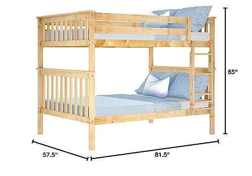 Max & Lily Natural Full Over Full Bunk Bed with Reversible Ladder and Safety Guardrails Max & Lily