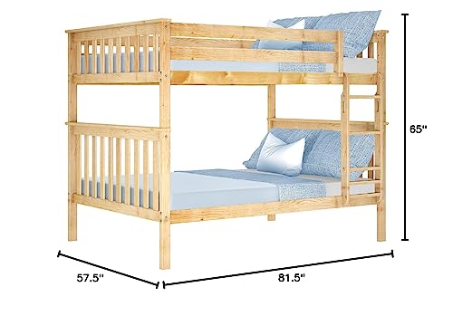 Max & Lily Natural Full Over Full Bunk Bed with Reversible Ladder and Safety Guardrails - WoodArtSupply