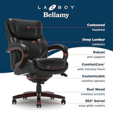 La-Z-Boy® Bellamy Executive Office Chair with Memory Foam Cushions, Real Wood Arms and Swivel Base, Waterfall Seat Edge, Faux Bonded Leather, Black La-Z-Boy