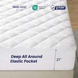 SLEEP ZONE Mattress Cover Queen Size Bed, Quilted Fitted Mattress Pad, Deep Pocket Mattress Protector Stretches up to 21 inches, Pillowtop Breathable Mattress Topper (White, 60x80) SLEEP ZONE