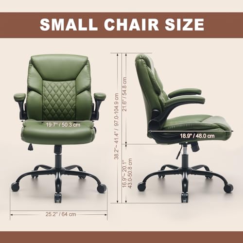 JOYNET Home Office Chair with Lumbar Support, Thickened Seat, Small PU Leather Desk Chair Swivel Rocking, Comfy Computer Chairs with Rolling Wheels & Flip up Armrests, Executive Chair |Green JOYNET