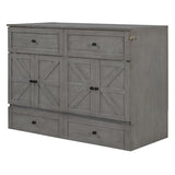 YOPTO Full Size Murphy Bed Chest,Folding Storage Wall Bed with Large Drawers,USB Ports & 2 Three-Prong Outlets,Hidden Cabinet Platform Bed W/Wood Slats Support,for Bedroom,Guest Room,Brushed Gray YOPTO