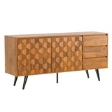 Bme Sideboard Georgina Solid Wood 2 Doors & 3 Drawers, 61'' Mid Century Modern Cabinet with Geometric Pattern for Kitchen, Dining, Living Room, Teak Bme