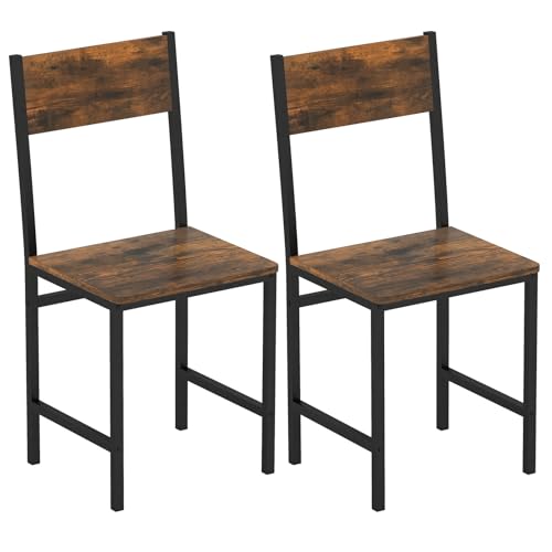 COSTWAY Dining Chairs Set of 2, Rustic Wood & Metal Frame Industrial Farmhouse Armless Side Chairs with Wide Comfy Seat & Slanted High Back for Dining Room, Kitchen, Home, Office, Restaurant COSTWAY