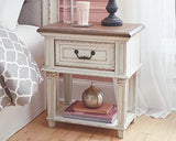 Signature Design by Ashley Realyn Traditional Cottage 1 Drawer Nightstand with Dovetail Construction & Open Display Shelf, Chipped White, Distressed Brown Signature Design by Ashley