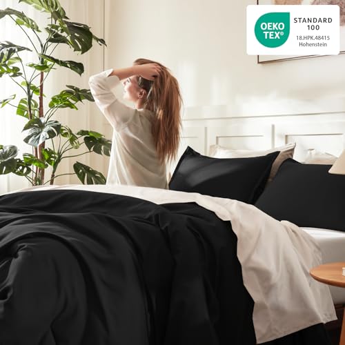 Litanika Black Twin/Twin XL Comforter Set, 2 Pieces Lightweight Solid Bedding Comforter Set, All Season Fluffy Bed Set (66x90In Comforter & 1 Pillowcase) Litanika