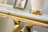 Henf Faux Marble Console Table Luxury White Marble Entryway Table with Gold Mirrored Stainless Steel Base, Elegant Accent Sofa Table for Living Room, Hallway, Foyer, Corridor (Gold & White) Henf